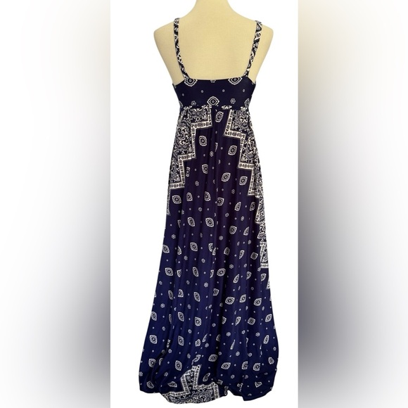 Soma Navy Elegant Navy and White Patterned Sleeveless V Neck Maxi Dress Size XS - Picture 4 of 9